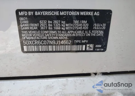 2022 BMW X5 xDrive40I z USA, uszkodzony, nr VIN 5UXCR6C07N9J14662